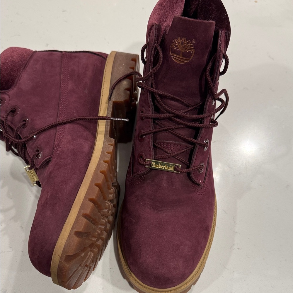 Timberland Maroon Suede Boots DTLR collaboration velvet ankle cuffs